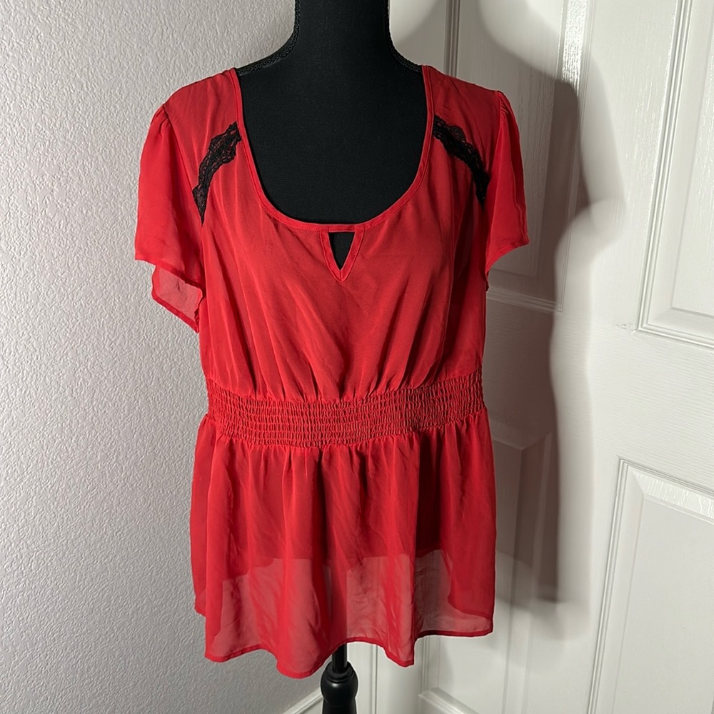 NWOT Torrid Red Lace Sheer Blouse - Size 1/1X